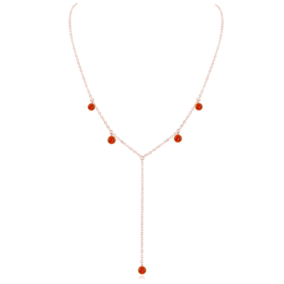 Boho Y Necklace - Carnelian - 14K Rose Gold Fill - Luna Tide Handmade Jewellery