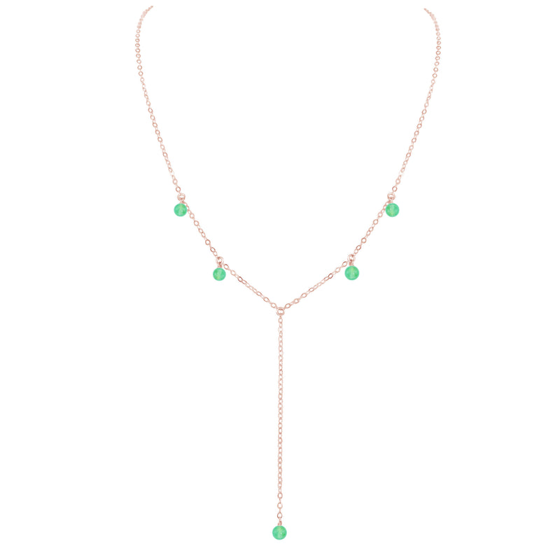 Boho Y Necklace - Chrysoprase - 14K Rose Gold Fill - Luna Tide Handmade Jewellery