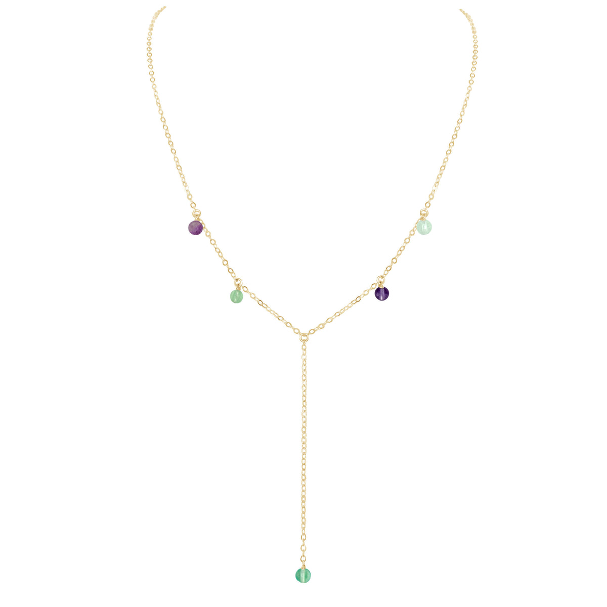 Boho Y Necklace - Fluorite - 14K Gold Fill - Luna Tide Handmade Jewellery