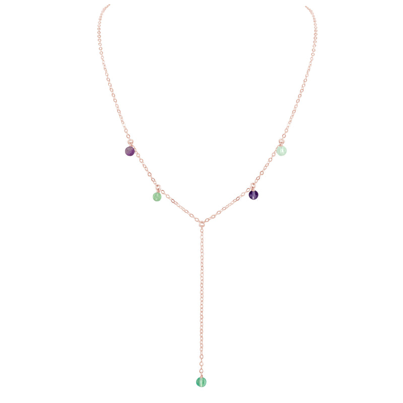 Boho Y Necklace - Fluorite - 14K Rose Gold Fill - Luna Tide Handmade Jewellery