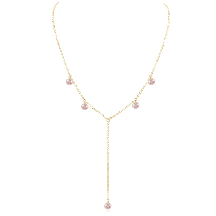 Boho Y Necklace - Freshwater Pearl - 14K Gold Fill - Luna Tide Handmade Jewellery