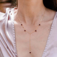 Boho Y Necklace - Garnet - 14K Gold Fill - Luna Tide Handmade Jewellery