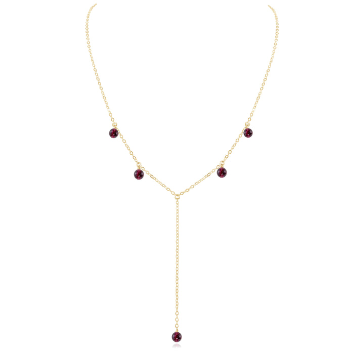 Boho Y Necklace - Garnet - 14K Gold Fill - Luna Tide Handmade Jewellery