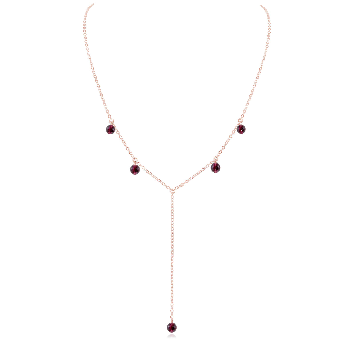Boho Y Necklace - Garnet - 14K Rose Gold Fill - Luna Tide Handmade Jewellery