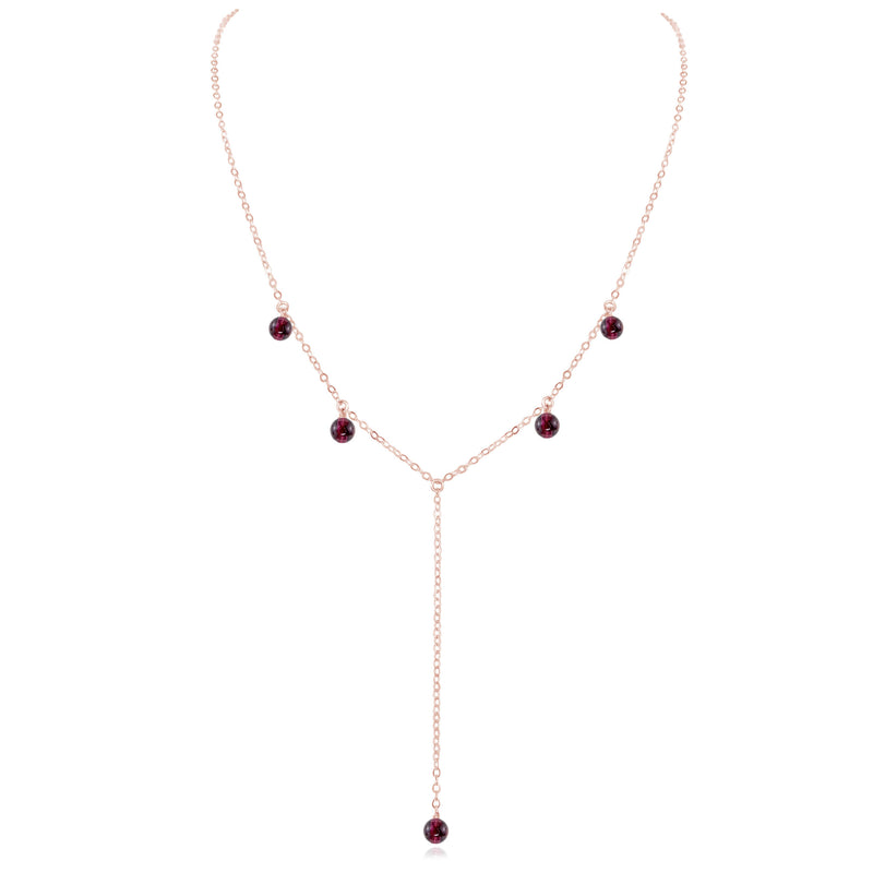 Boho Y Necklace - Garnet - 14K Rose Gold Fill - Luna Tide Handmade Jewellery