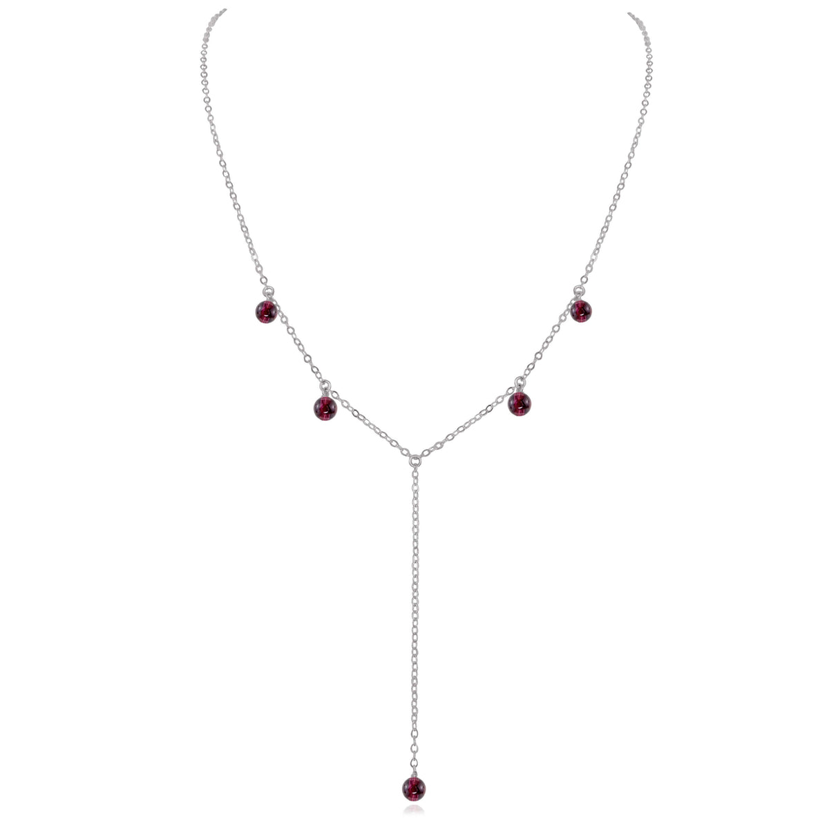 Boho Y Necklace - Garnet - Stainless Steel - Luna Tide Handmade Jewellery