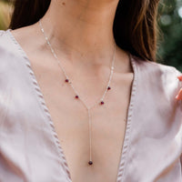 Boho Y Necklace - Garnet - Sterling Silver - Luna Tide Handmade Jewellery
