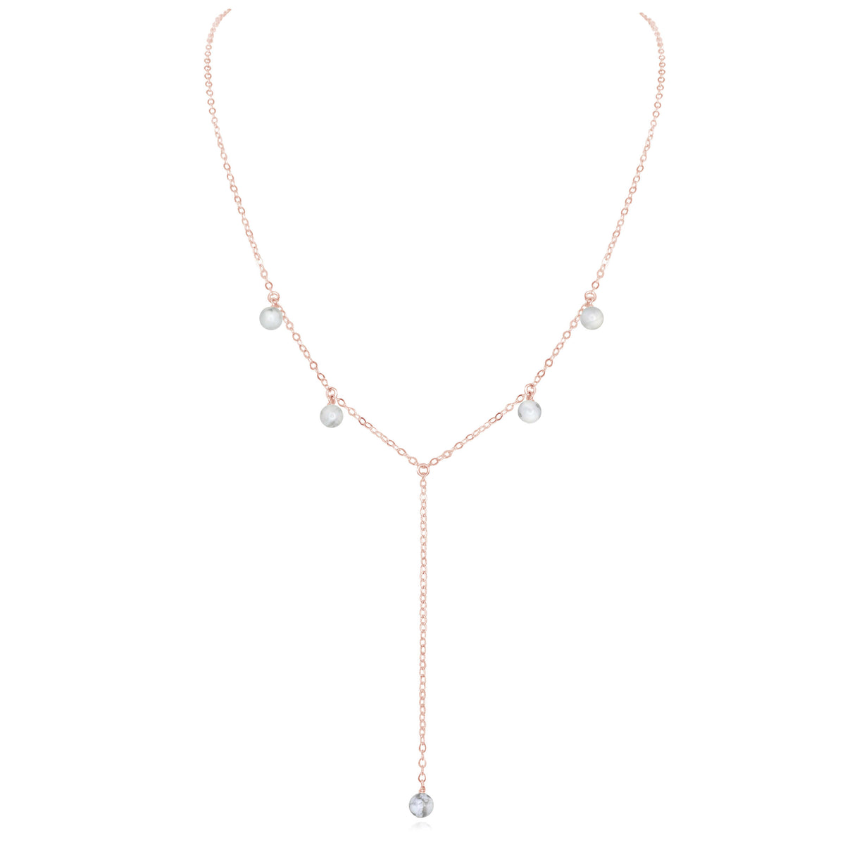 Boho Y Necklace - Howlite - 14K Rose Gold Fill - Luna Tide Handmade Jewellery