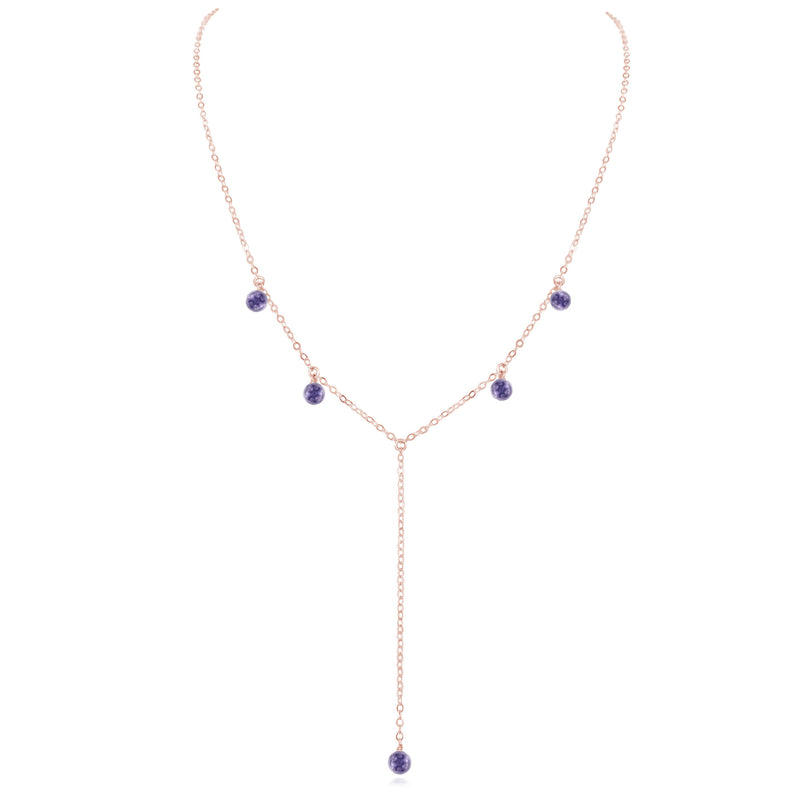 Boho Y Necklace - Iolite - 14K Rose Gold Fill - Luna Tide Handmade Jewellery