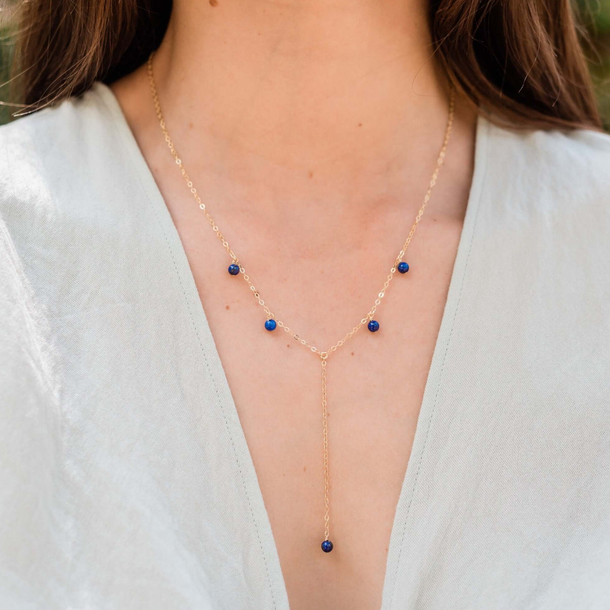 Boho Y Necklace - Lapis Lazuli - 14K Gold Fill - Luna Tide Handmade Jewellery