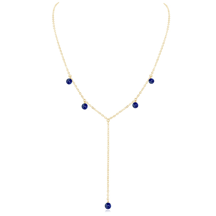Boho Y Necklace - Lapis Lazuli - 14K Gold Fill - Luna Tide Handmade Jewellery