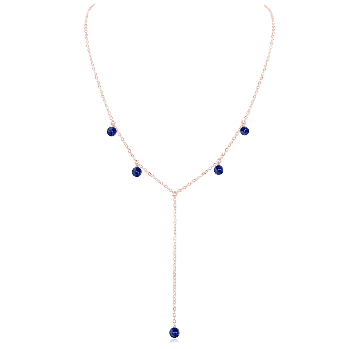 Boho Y Necklace - Lapis Lazuli - 14K Rose Gold Fill - Luna Tide Handmade Jewellery
