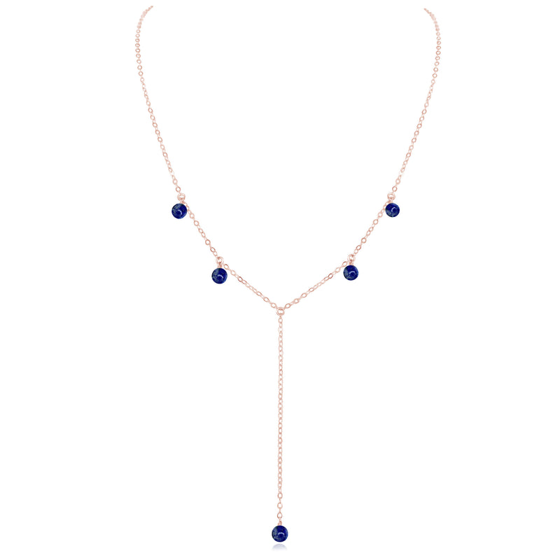 Boho Y Necklace - Lapis Lazuli - 14K Rose Gold Fill - Luna Tide Handmade Jewellery
