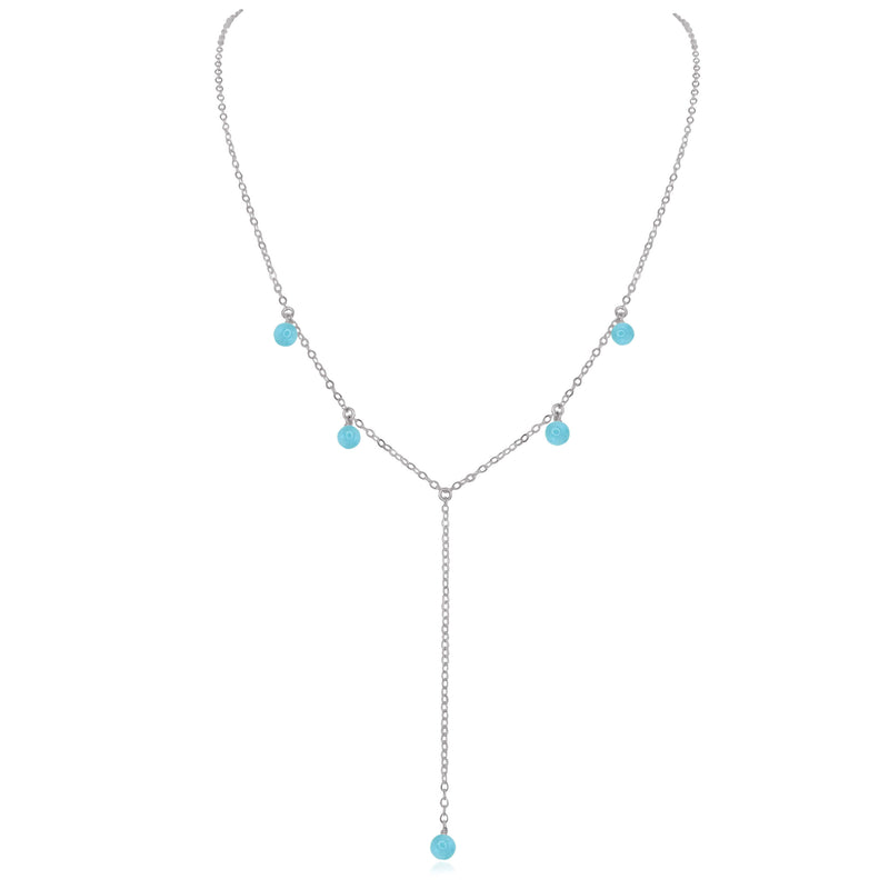 Boho Y Necklace - Larimar - Stainless Steel - Luna Tide Handmade Jewellery