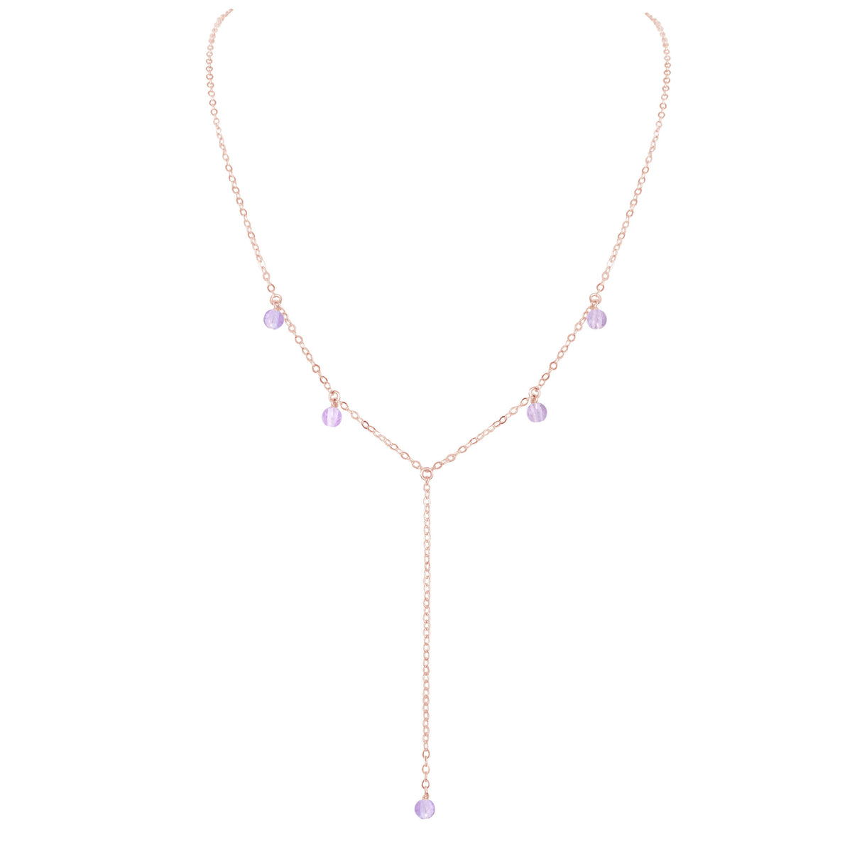 Boho Y Necklace - Lavender Amethyst - 14K Rose Gold Fill - Luna Tide Handmade Jewellery
