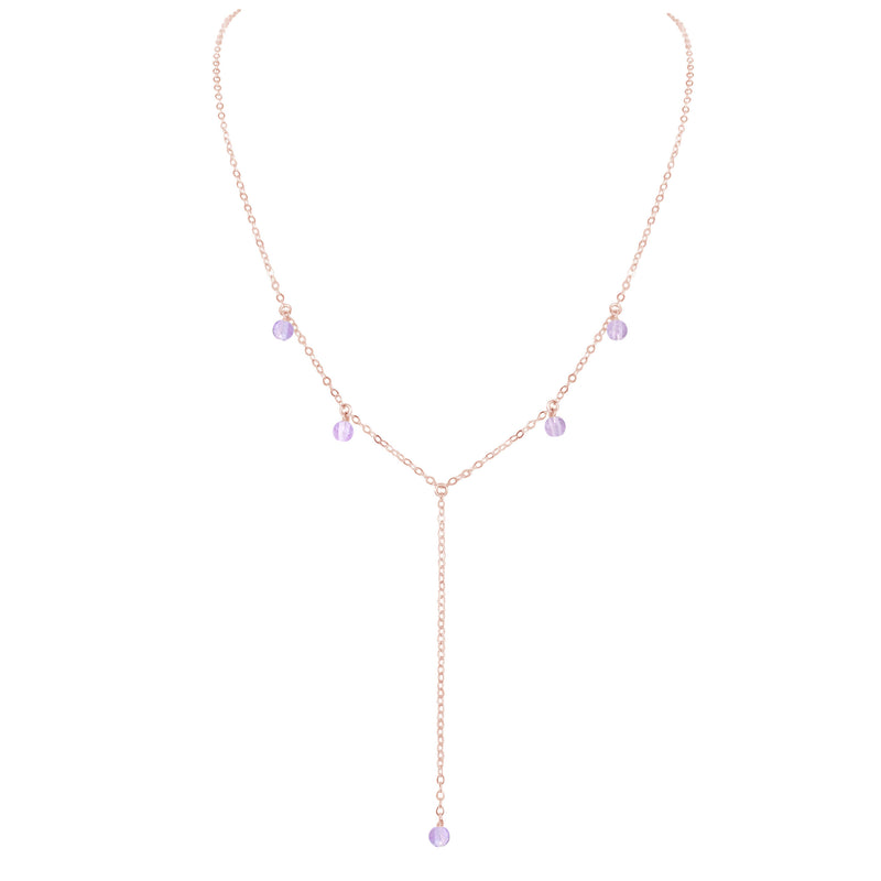 Boho Y Necklace - Lavender Amethyst - 14K Rose Gold Fill - Luna Tide Handmade Jewellery