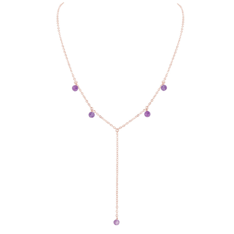 Boho Y Necklace - Lepidolite - 14K Rose Gold Fill - Luna Tide Handmade Jewellery