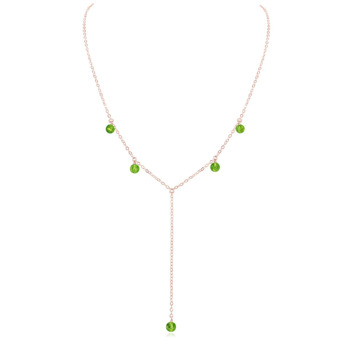 Boho Y Necklace - Peridot - 14K Rose Gold Fill - Luna Tide Handmade Jewellery