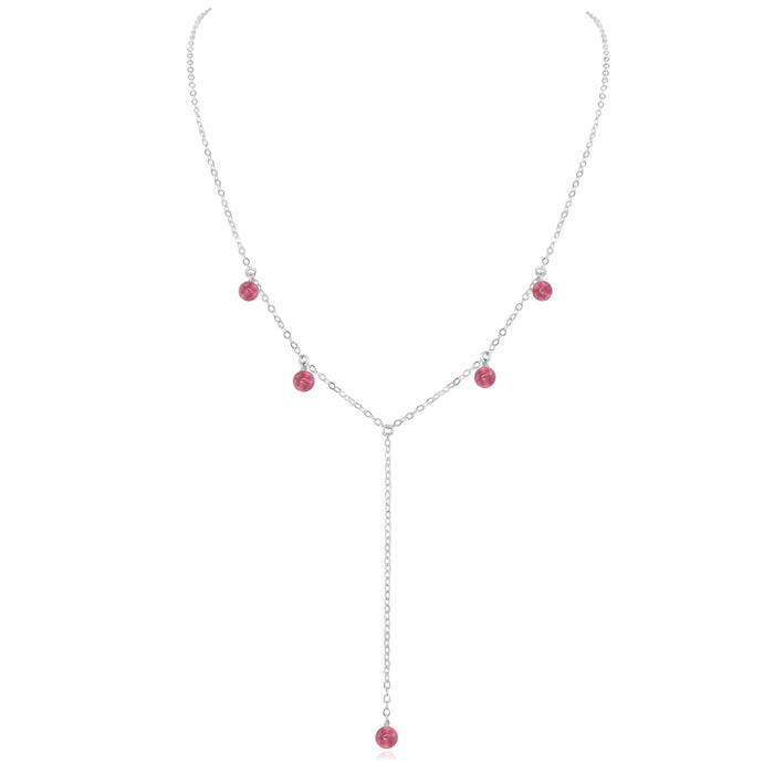 Boho Y Necklace - Pink Tourmaline - Sterling Silver - Luna Tide Handmade Jewellery