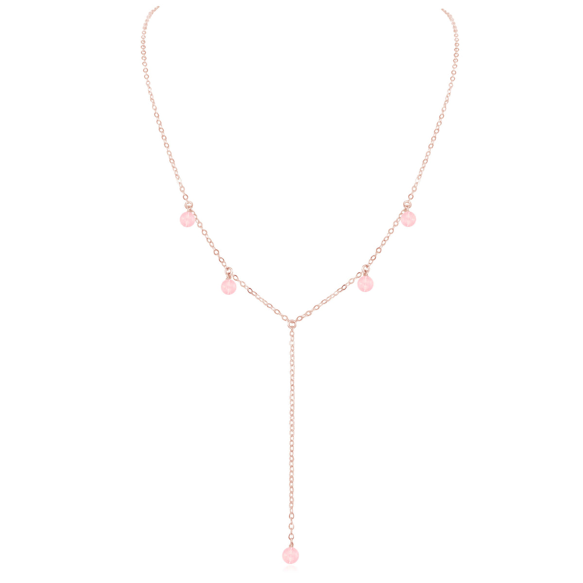 Boho Y Necklace - Rose Quartz - 14K Rose Gold Fill - Luna Tide Handmade Jewellery