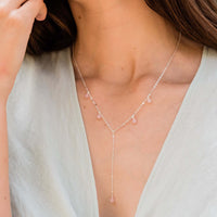 Boho Y Necklace - Rose Quartz - Sterling Silver - Luna Tide Handmade Jewellery