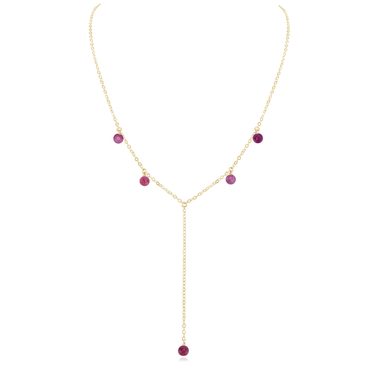 Boho Y Necklace - Ruby - 14K Gold Fill - Luna Tide Handmade Jewellery