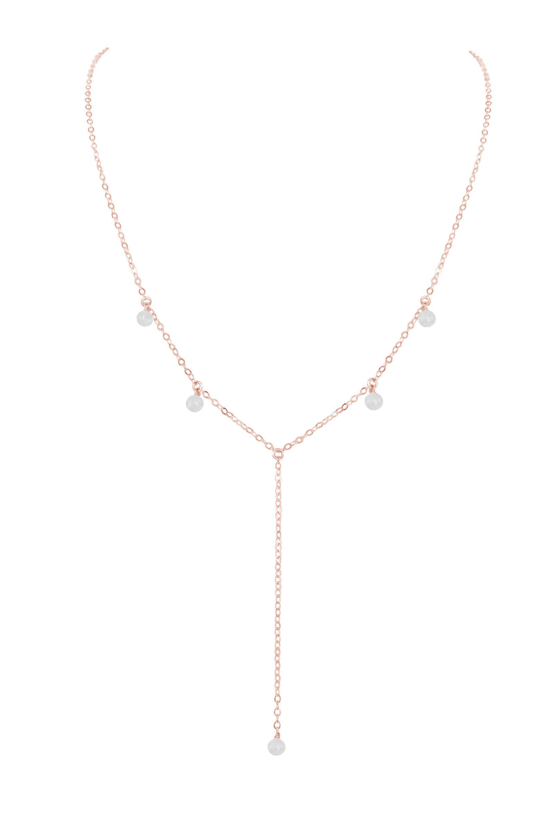 Boho Y Necklace - Selenite - 14K Rose Gold Fill - Luna Tide Handmade Jewellery