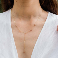 Boho Y Necklace - Sunstone - 14K Gold Fill - Luna Tide Handmade Jewellery