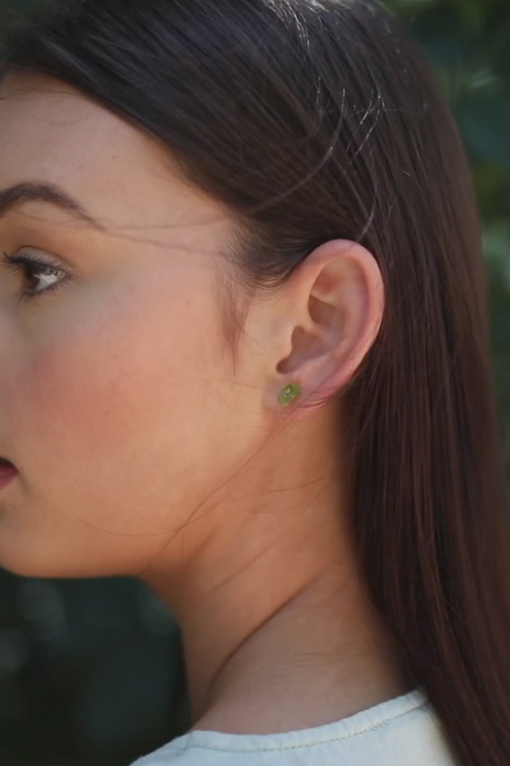 Green Peridot Raw Crystal Stud Earrings