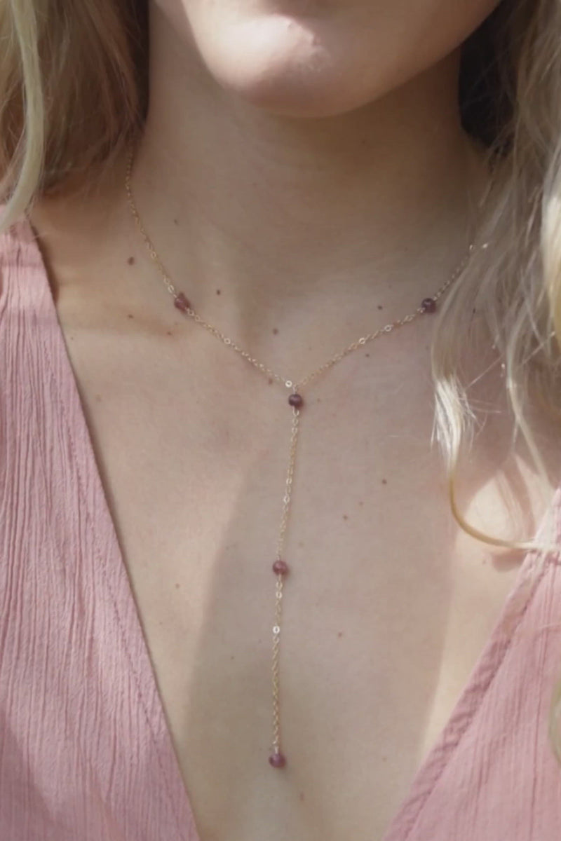 Dainty Pink Tourmaline Lariat Necklace