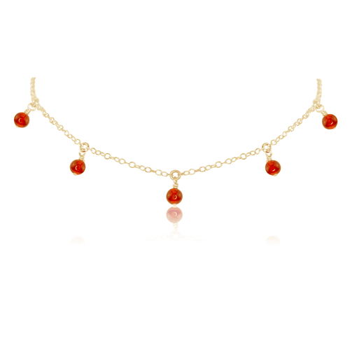 Carnelian Bead Drop Choker - Carnelian Bead Drop Choker - 14k Gold Fill - Luna Tide Handmade Crystal Jewellery