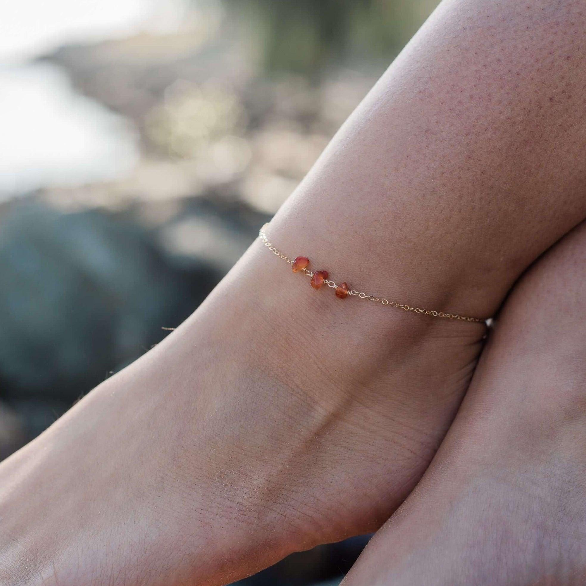 Vibrant Citrine and Carnelian 14k Gold Filled Ankle Bracelet| Orange and Yellow Jewelry| Carnelian Anklet| Citrine Anklet | Gift for authentic her