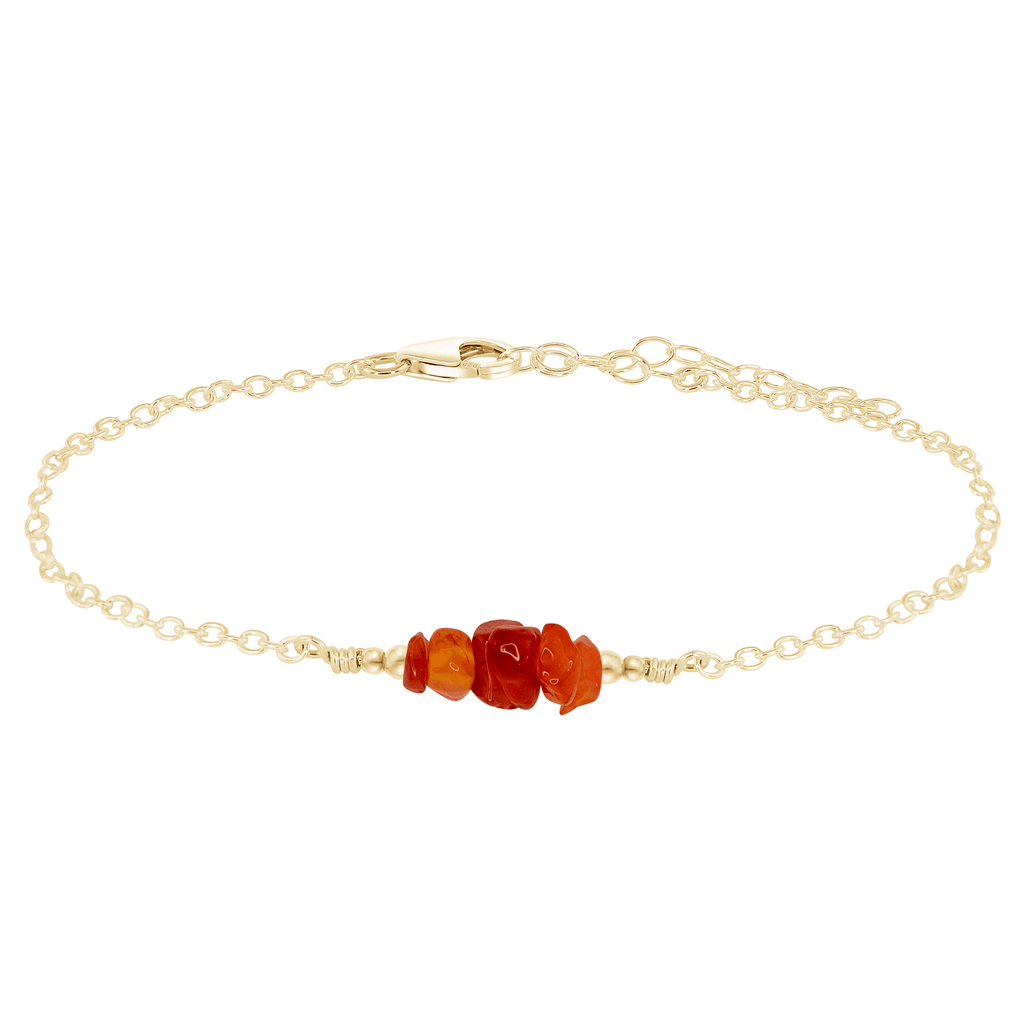 Carnelian Chip Bead Bar Anklet - Carnelian Chip Bead Bar Anklet - 14k Gold Fill - Luna Tide Handmade Crystal Jewellery