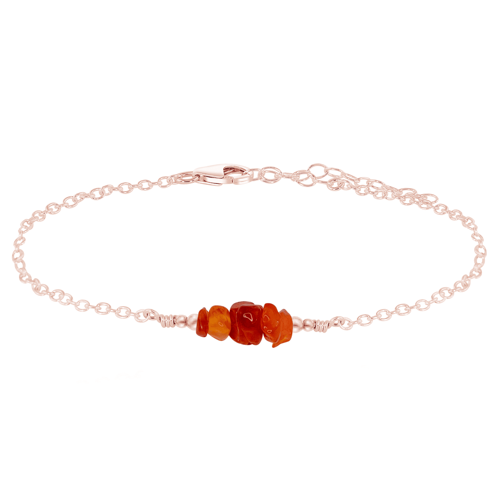 Carnelian Chip Bead Bar Anklet - Carnelian Chip Bead Bar Anklet - 14k Rose Gold Fill - Luna Tide Handmade Crystal Jewellery