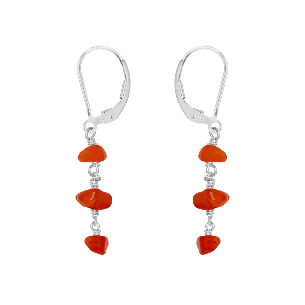 Carnelian Crystal Beaded Chain Dangle Leverback Earrings - Carnelian Crystal Beaded Chain Dangle Leverback Earrings - Sterling Silver - Luna Tide Handmade Crystal Jewellery