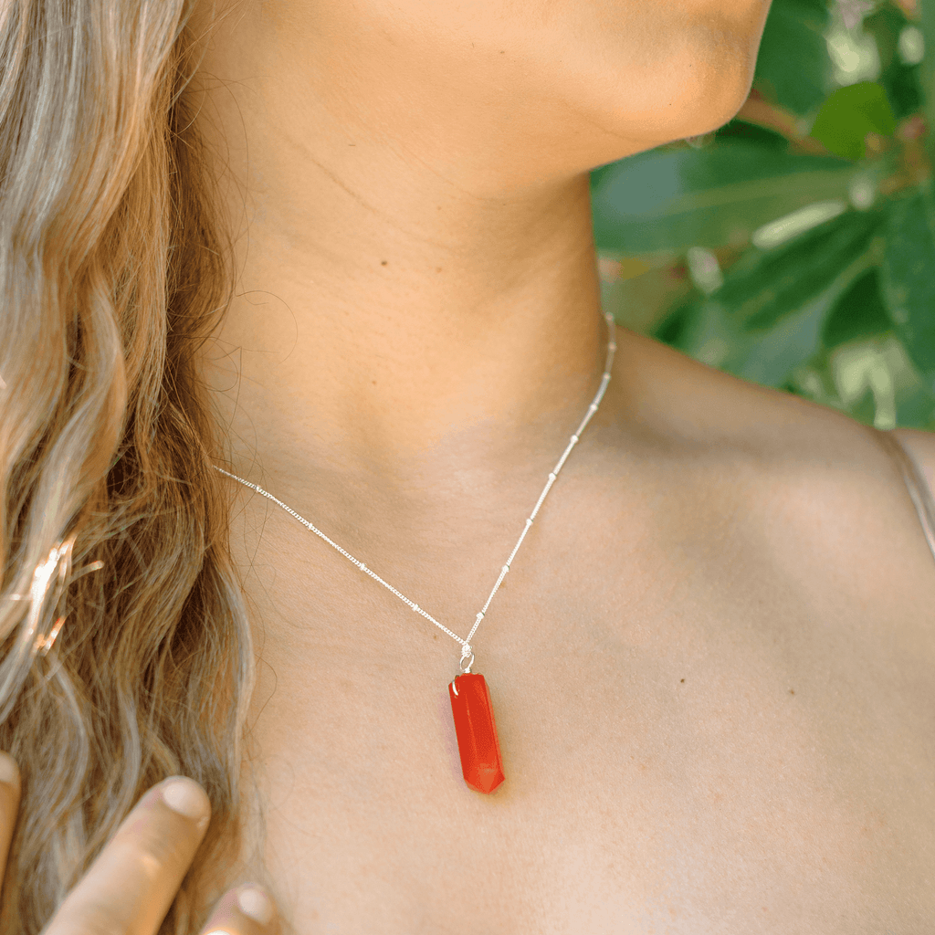 Carnelian Crystal Generator Point Pendant Necklace - Carnelian Crystal Generator Point Pendant Necklace - 14k Gold Fill / Cable - Luna Tide Handmade Crystal Jewellery