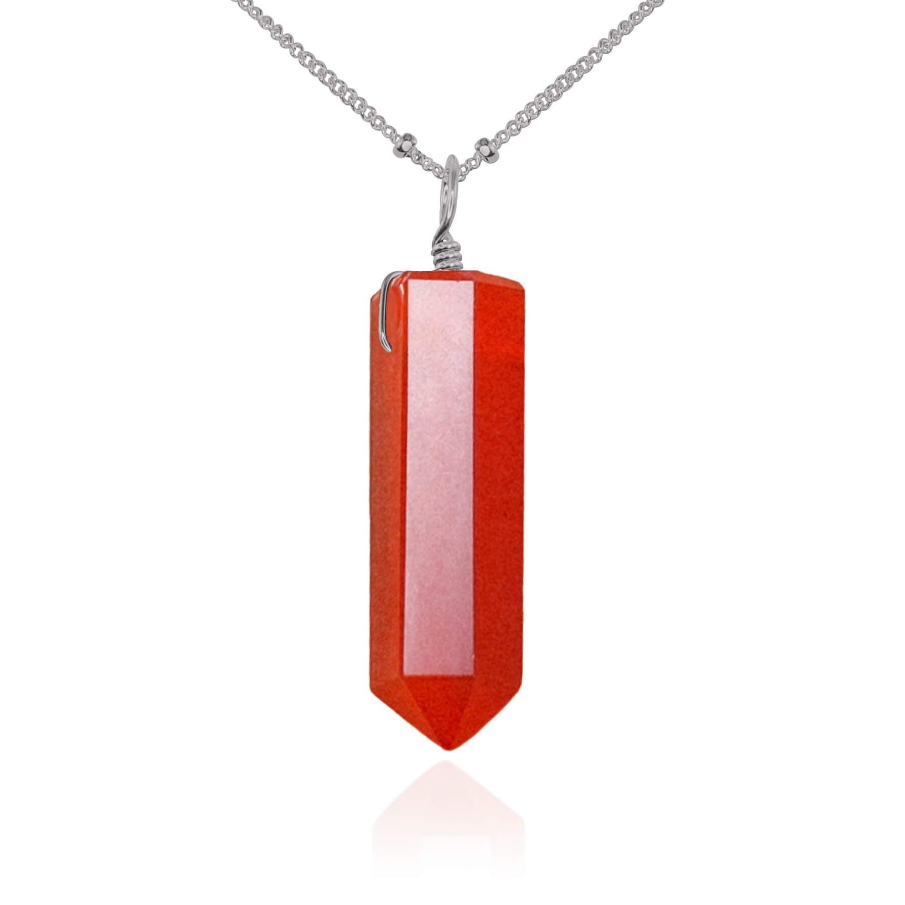 Carnelian Gemstone Generator Tower Point Pendant Necklace - Carnelian Gemstone Generator Tower Point Pendant Necklace - Stainless Steel / Satellite - Luna Tide Handmade Crystal Jewellery
