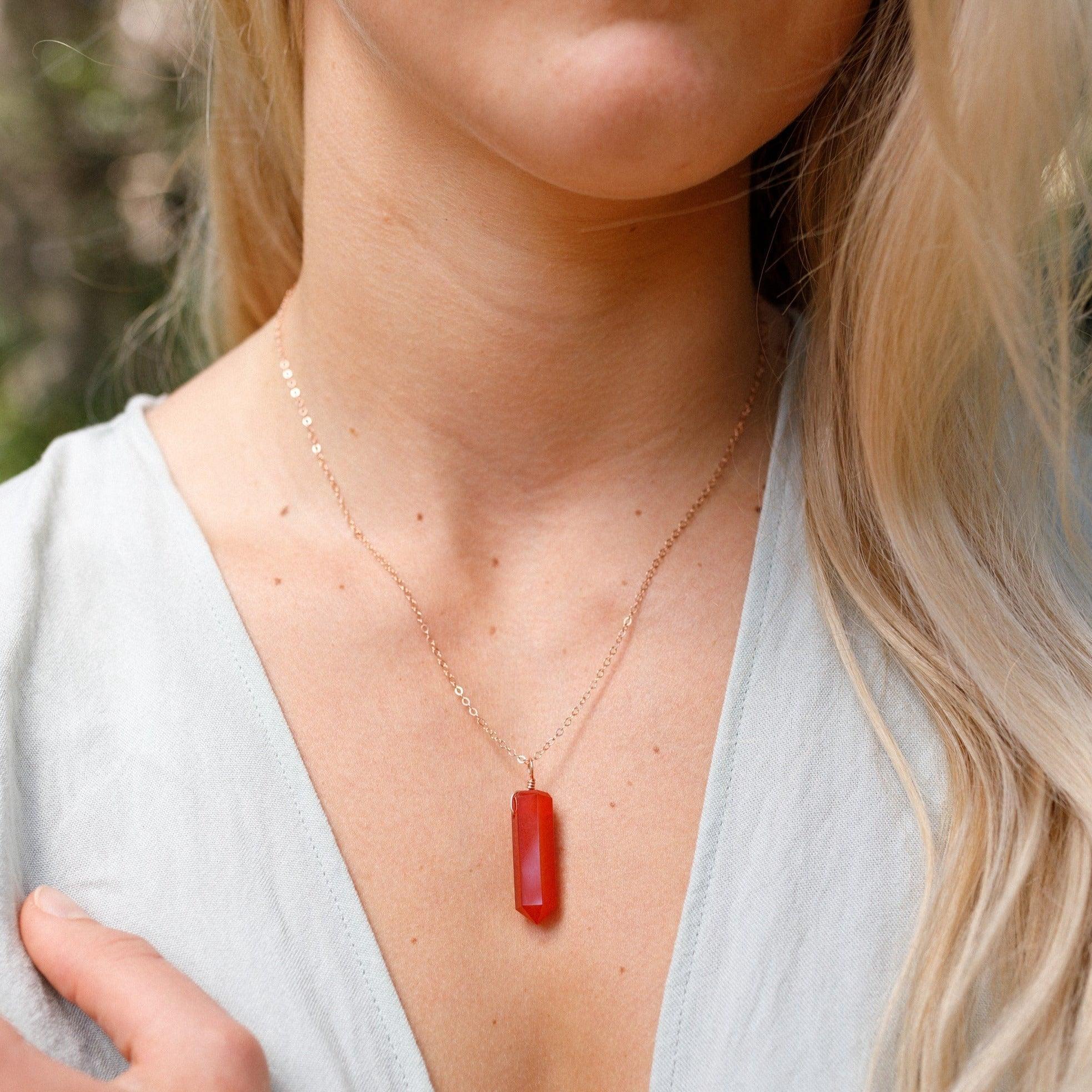 Carnelian Gemstone Generator Tower Point Pendant Necklace - Carnelian Gemstone Generator Tower Point Pendant Necklace - Sterling Silver / Satellite - Luna Tide Handmade Crystal Jewellery