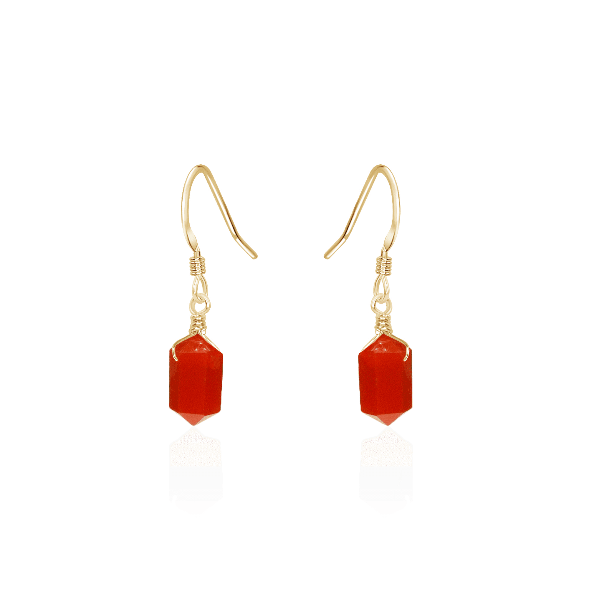 Carnelian Mini Double Terminated Crystal Point Dangle Drop Earrings - Carnelian Mini Double Terminated Crystal Point Dangle Drop Earrings - 14k Gold Fill - Luna Tide Handmade Crystal Jewellery