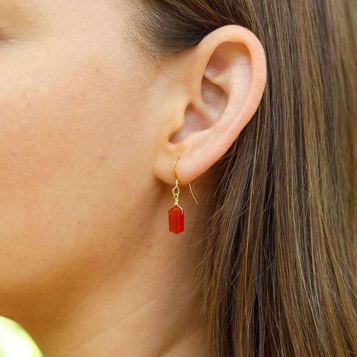 Carnelian Mini Double Terminated Crystal Point Dangle Drop Earrings - Carnelian Mini Double Terminated Crystal Point Dangle Drop Earrings - 14k Gold Fill - Luna Tide Handmade Crystal Jewellery
