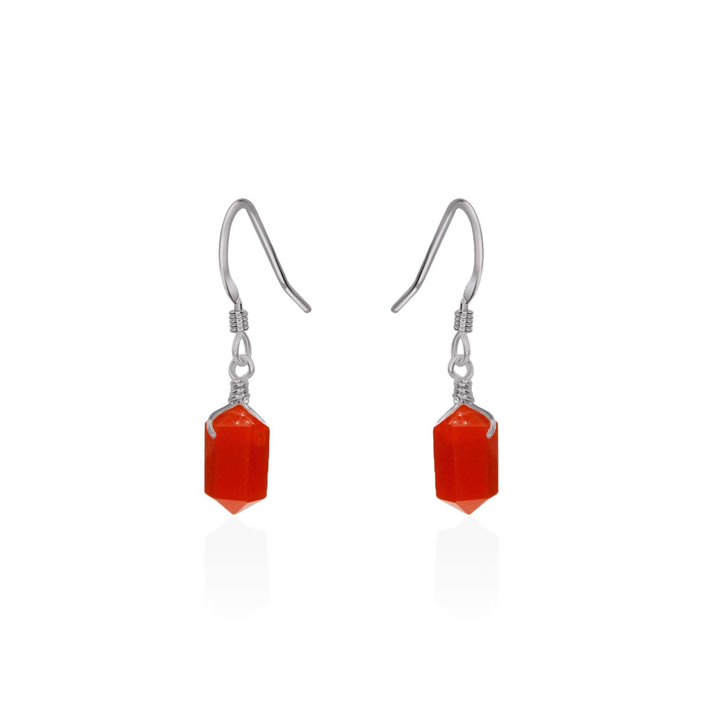 Carnelian Mini Double Terminated Crystal Point Dangle Drop Earrings - Carnelian Mini Double Terminated Crystal Point Dangle Drop Earrings - Stainless Steel - Luna Tide Handmade Crystal Jewellery