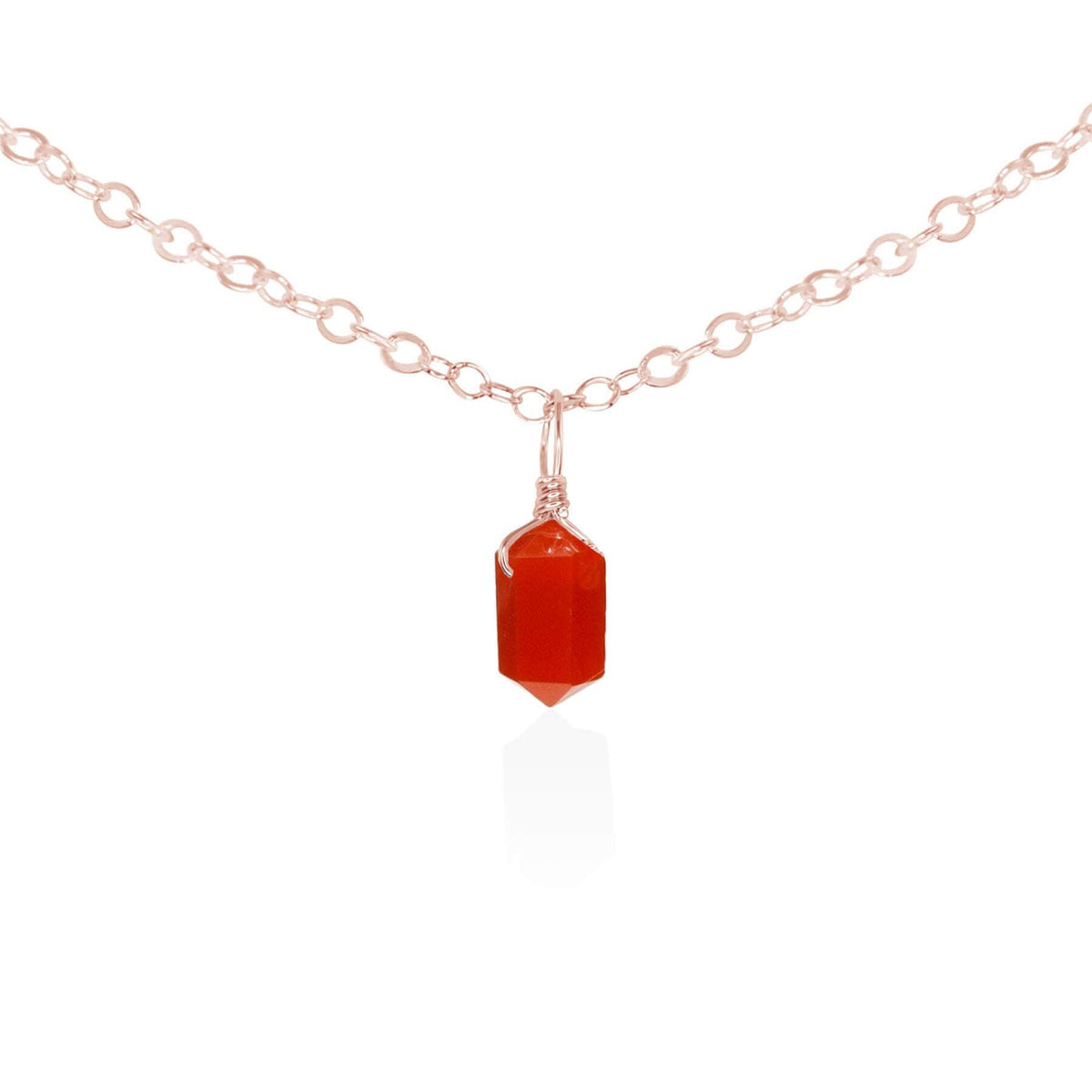 Carnelian Mini Double Terminated Crystal Point Pendant Choker Necklace - Carnelian Mini Double Terminated Crystal Point Pendant Choker Necklace - 14k Rose Gold Fill / Cable - Luna Tide Handmade Crystal Jewellery