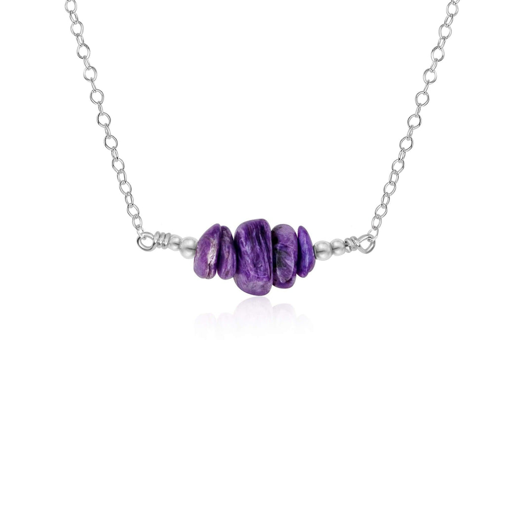 Charoite Chip Bead Bar Necklace - Charoite Chip Bead Bar Necklace - Sterling Silver - Luna Tide Handmade Crystal Jewellery