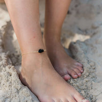 Chip Bead Bar Anklet - Black Onyx - 14K Gold Fill - Luna Tide Handmade Jewellery