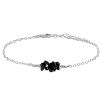 Chip Bead Bar Anklet - Black Onyx - Stainless Steel - Luna Tide Handmade Jewellery