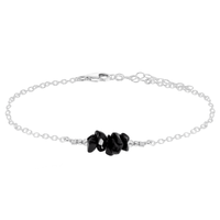 Chip Bead Bar Anklet - Black Onyx - Sterling Silver - Luna Tide Handmade Jewellery