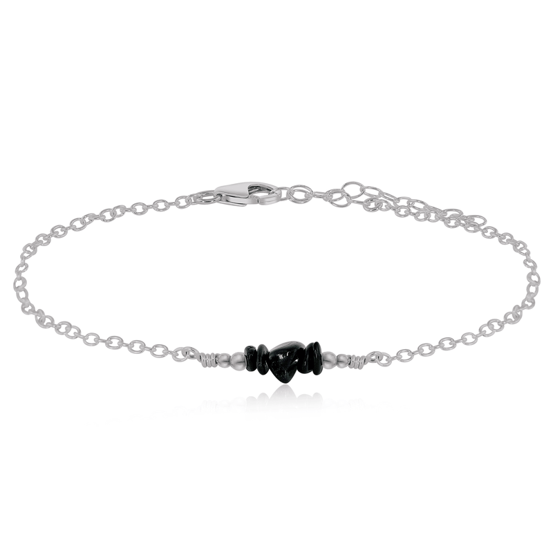Chip Bead Bar Anklet - Black Tourmaline - Stainless Steel - Luna Tide Handmade Jewellery