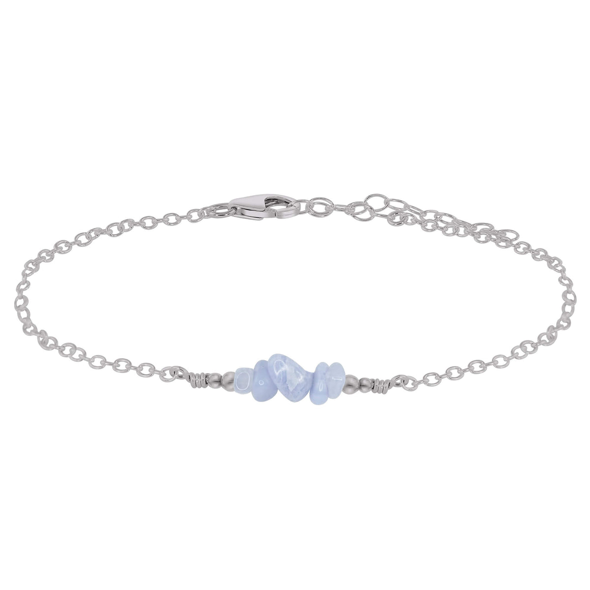 Chip Bead Bar Anklet - Blue Lace Agate - Stainless Steel - Luna Tide Handmade Jewellery