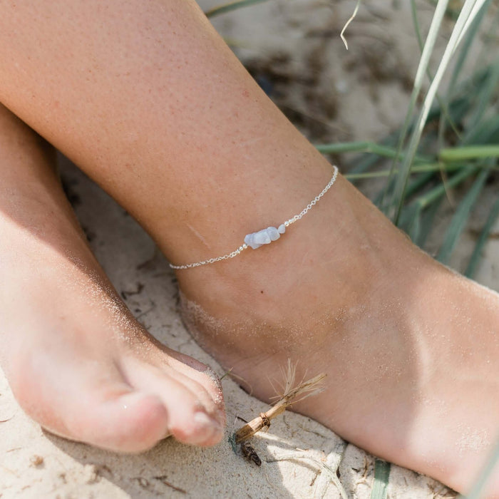 Chip Bead Bar Anklet - Blue Lace Agate - Sterling Silver - Luna Tide Handmade Jewellery