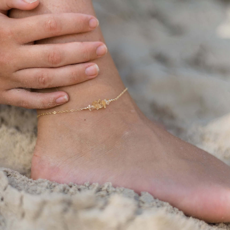 Chip Bead Bar Anklet - Citrine - 14K Gold Fill - Luna Tide Handmade Jewellery
